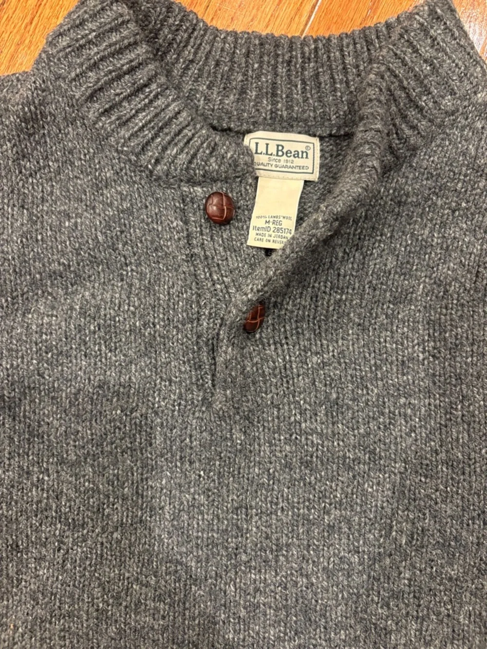 L.L. Bean Men's Gray Ribbed Button-Neck wool Crewneck Sweater